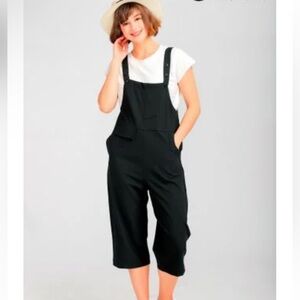 Papka Jumpsuit Black Size Medium Adjustable Button Straps Pockets‎